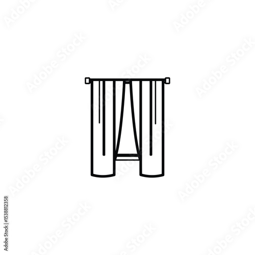 Curtains hang indoors window frame minimalistic line drawing design
