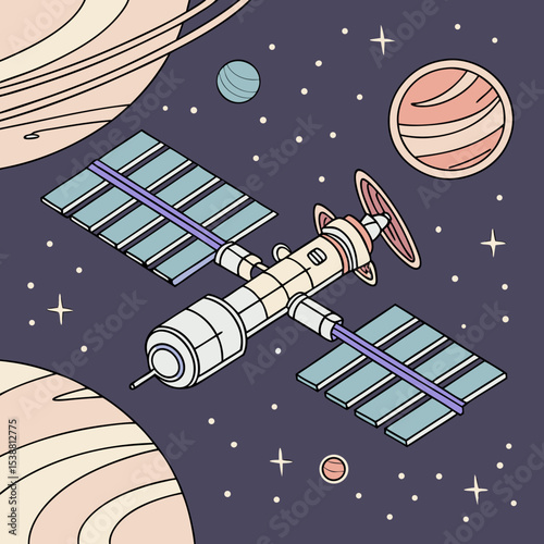 Orbital Space Station – Futuristic Vector Scene