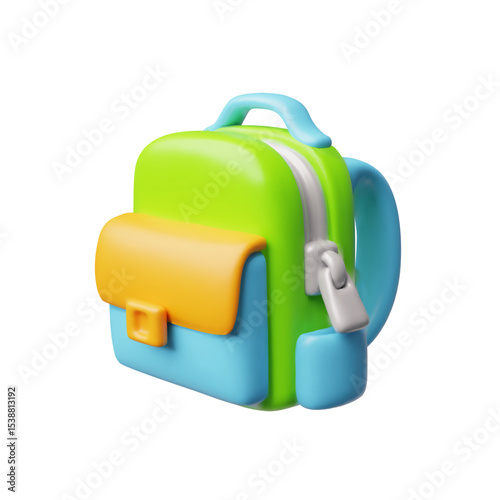 Schoolbag, childish backpack 3D cartoon plastic style vector icon, cartoon colorful bag travel equipment, kids luggage