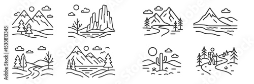 Scenic mountain landscapes featuring serene lakes, winding paths, and diverse vegetation under clear skies