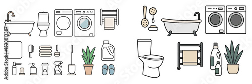 Home and laundry essentials arranged in a minimalist style for efficient household organization