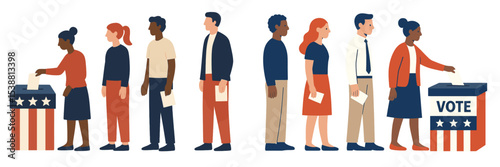 Group of diverse people participating in a voting process during an election event