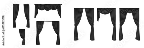 Elegant black curtains displayed in various styles for interior decoration ideas in a modern setting