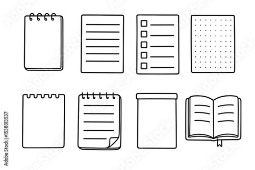 Different types of note-taking materials including pads, notebooks, and planners for organized writing