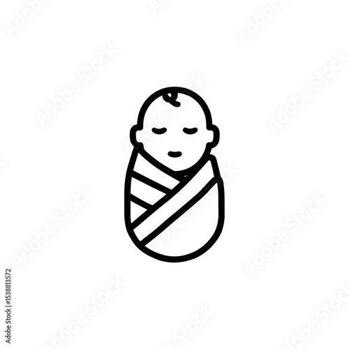 Swaddled baby sleeps peacefully newborn icon white backdrop