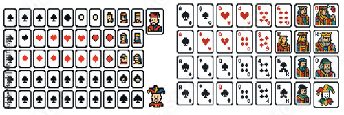 Deck of cards displaying a unique arrangement of illustrations, showcasing suits and face cards in a playful design