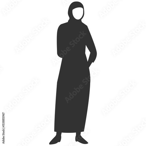 Silhouette of a Muslim woman in hijab isolated on transparent background