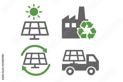 Solar energy concepts illustrated through graphics showcasing renewable energy, sustainability, and environmental benefits