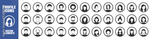 Male and Female Avatar Silhouettes. Anonymous Profile Icons of Diverse People. Black and White Vector Set on Transparent Background