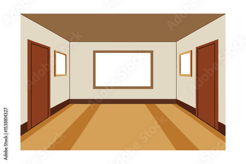 Simple Room Interior Design Blank Walls, Wooden Floor, and Doors