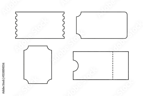 Various blank ticket designs featuring different shapes and edges ready for customization