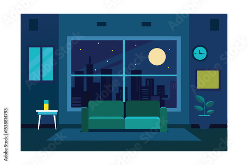 Night City Apartment View Serene Evening in a Modern Living Room