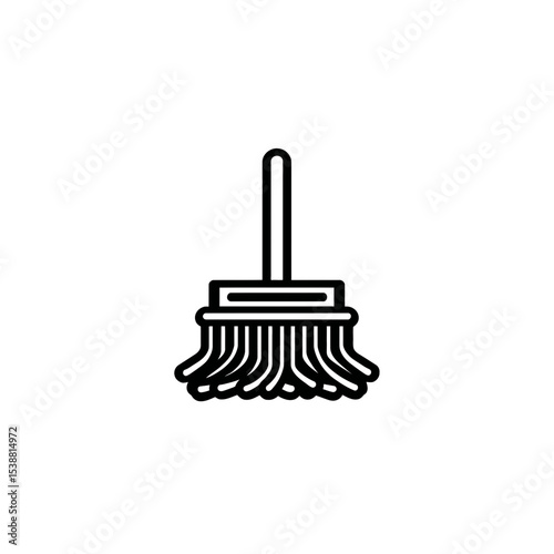 Broom icon cleans floor housekeeping simple minimal outline vector