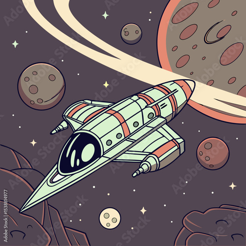 Spaceship in Asteroid Belt – Vector Sci-Fi Scene