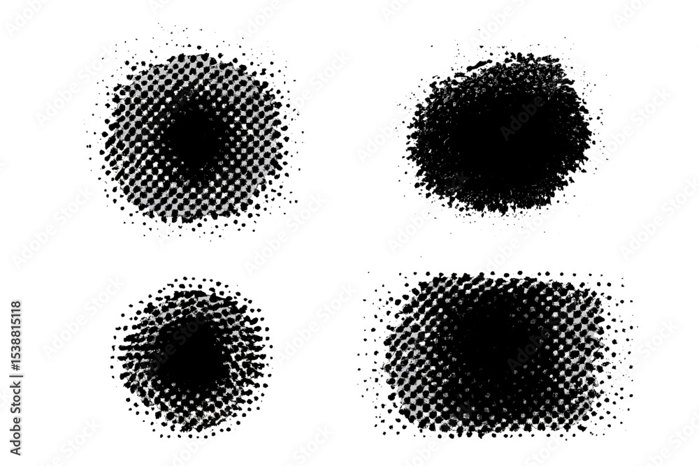 Abstract black dot patterns showcasing texture and form in varied arrangements on a bright background