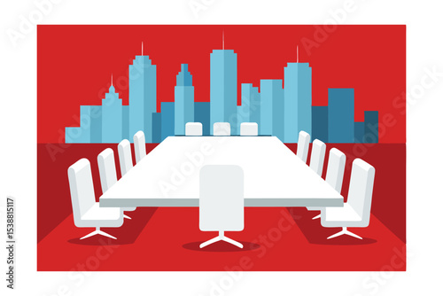 Strategic Business Meeting Cityscape Conference Room Illustration