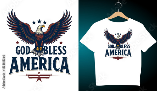 God Bless America T-Shirt Design: Patriotic Bald Eagle Graphic Tee with American Flag Elements for USA Pride Apparel
