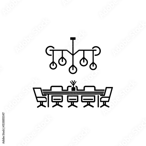 Conference setup illustrates meeting area minimalist drawing