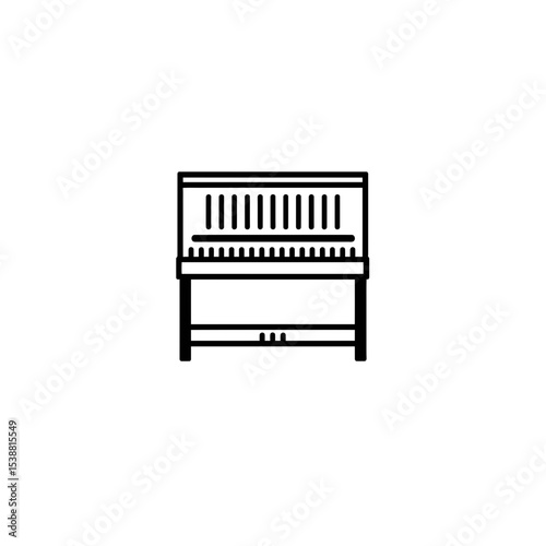 Piano icon renders minimalist musical instrument outline on white background