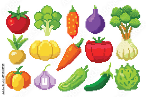 Pixel Art Vegetable Pack – Retro 8 Bit & 16 Bit Pixel Veggies Icons