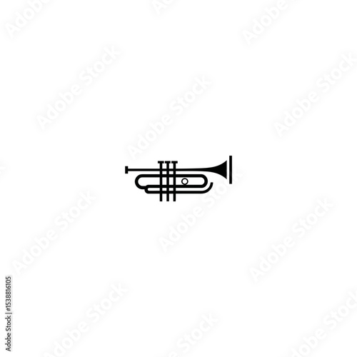 Black trumpet plays jazz music on white background design