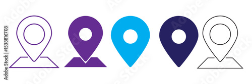 location icon, map pin icons in outline, black, and red styles. for maps, GPS, navigation apps, location markers, address indications icon set
