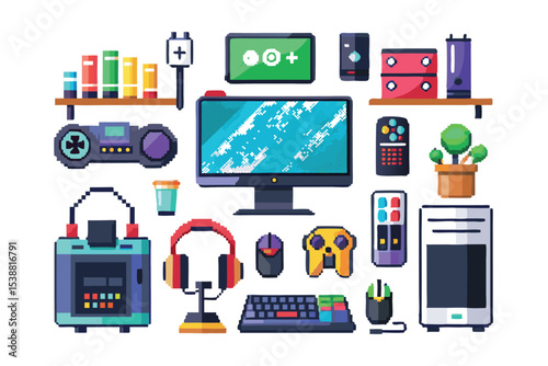Pixel Art Pack of Gamer / Streamer Desk Items