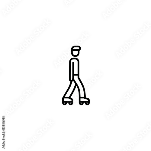 Skating man strolls simple white background minimal style figure