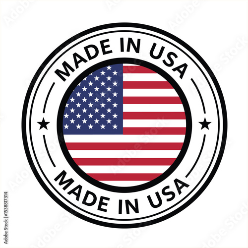 Made in USA icon in circle outline. American quality product symbol. Manufactured in the United States sign. Vector illustration