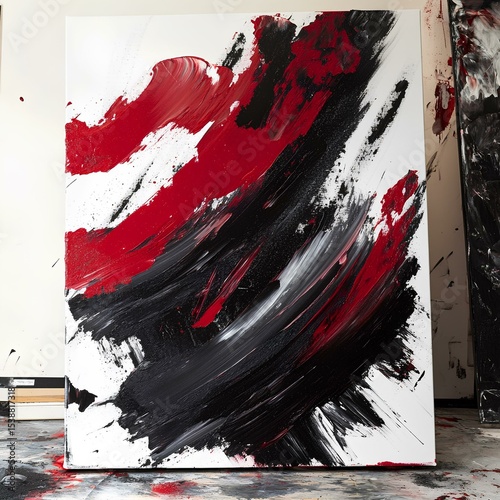 red and black abstract smear on folded canvas
