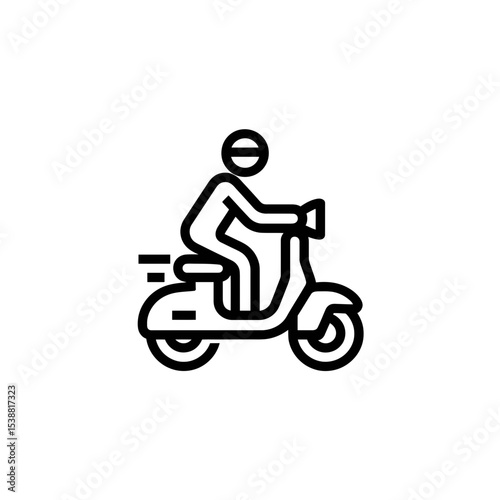 Minimal rider operates scooter transport black and white icon graphic
