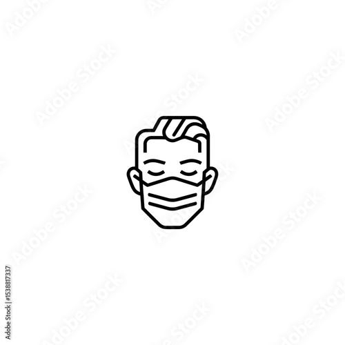 Masked man protects face health icon simple drawing white