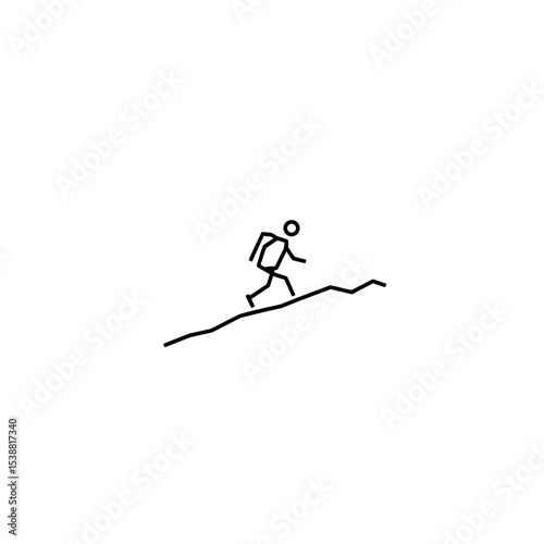 Simple hiker ascends rough incline line drawing graphic