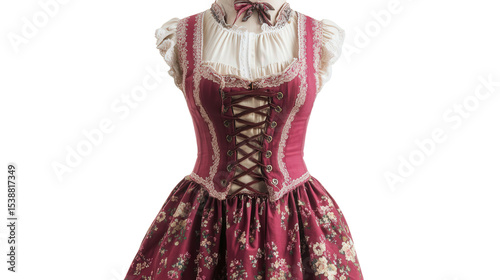 Austrian traditional dirndl with corset bodice Transparent background, PNG file