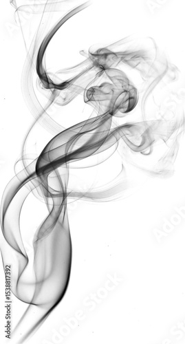 Abstract smoke rising gracefully on a white background depicting movement and texture