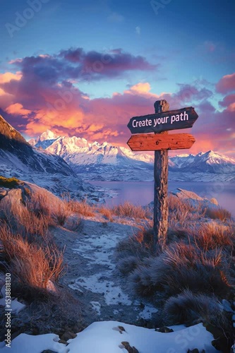 Create Your Path: Scenic Mountain Landscape at Sunset