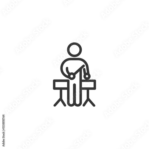 Person operates manual machine tool in simple illustration industrial process