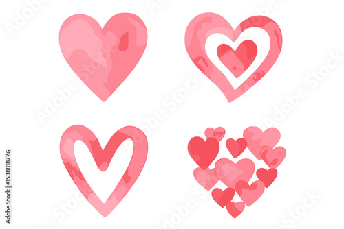 Watercolor heart illustrations featuring various shapes and sizes for romantic occasions and designs