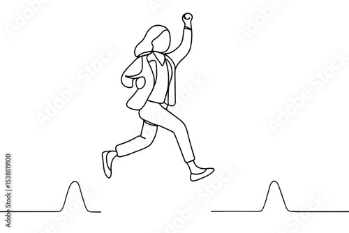Dynamic person jumps over obstacles while dressed in business attire showcasing determination and resilience