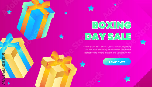 Boxing day sale banner template colorful gifts and stars