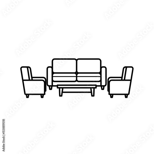 Minimalist living room furniture set with sofa and armchairs  