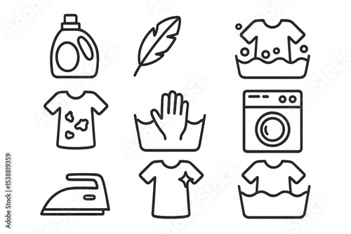 Activities related to laundry and clothing care in a minimalistic style for a home setting