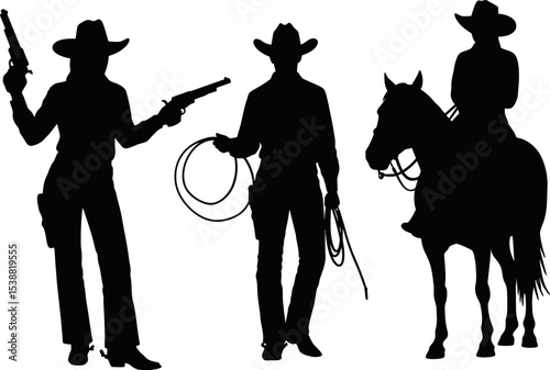 Western Cowboy & Cowgirl Silhouettes: Wild West Action
