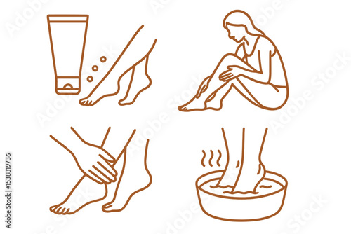Steps for a relaxing foot care routine with creams and warm water soak for better foot health