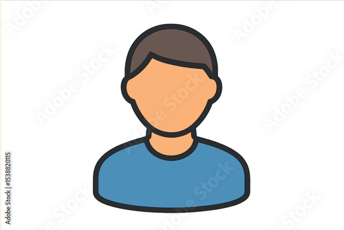 Simple illustration of a young person with short brown hair wearing a blue shirt on a plain background