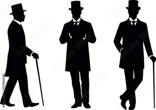Victorian Gentleman Silhouettes: Top Hat & Cane