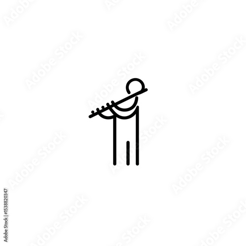 Minimalist musician plays flute line drawing musical instrument