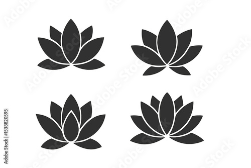 Black lotus flower designs in various arrangements suitable for art decoration and creative projects