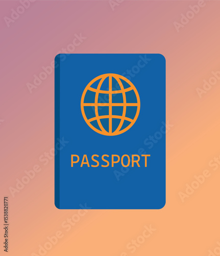 A blue passport with a globe icon, vector art
