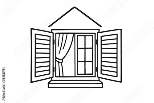 Open window with shutters and curtain inviting fresh air and light into the house during daytime